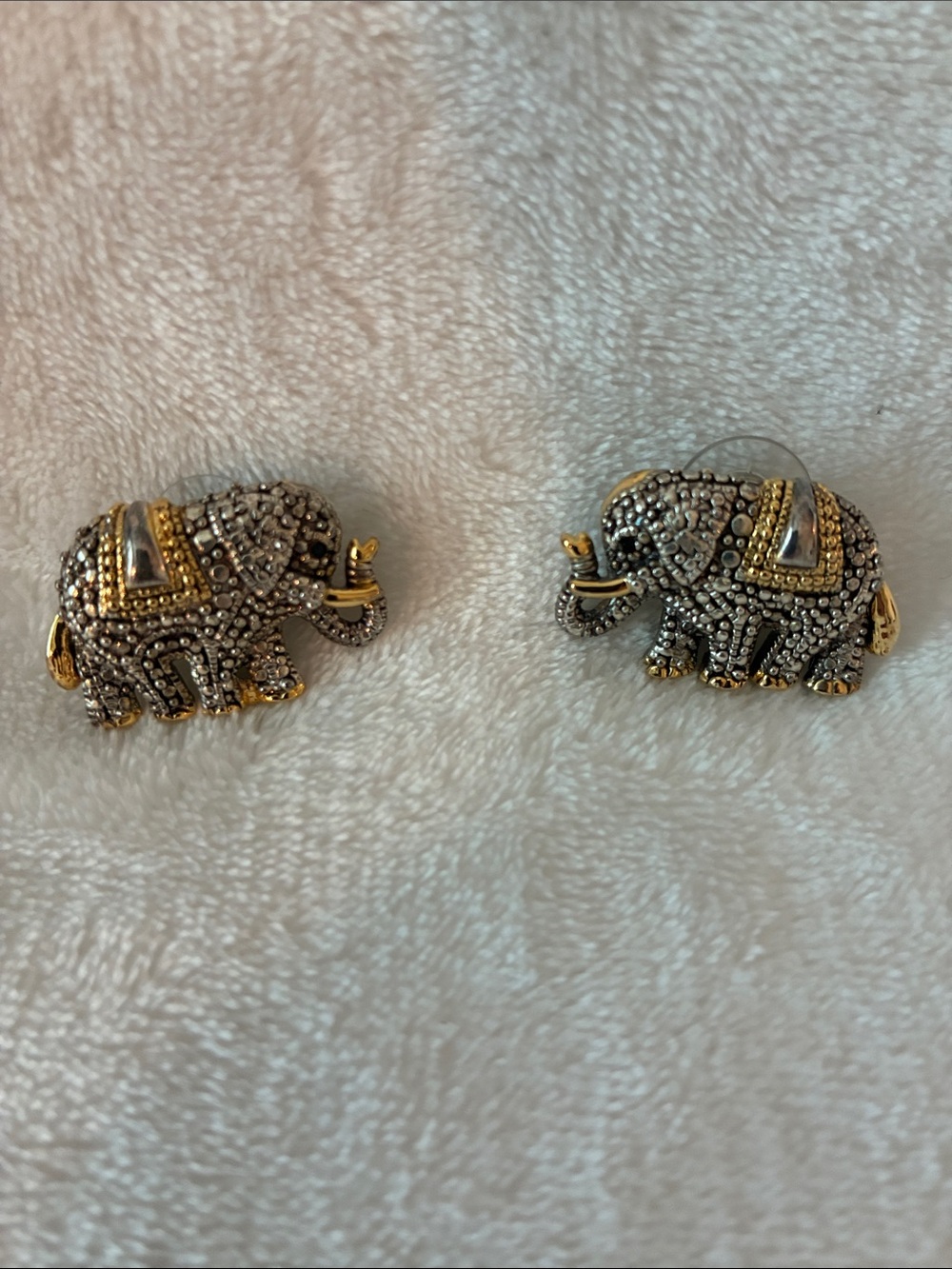 Silver and Gold Elephant Stud Earrings